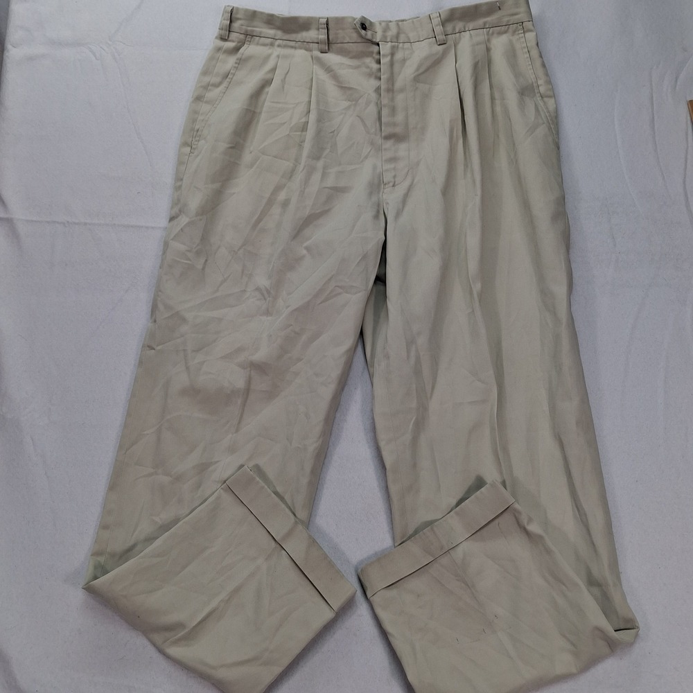 John W. Nordstrom Pants Mens 38x32 Tech-Smart Pleated Khaki Cuffed Chinos EUC